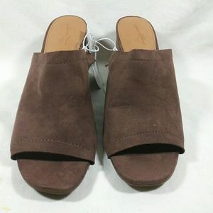 Brown Suede open toe slide heels sandals